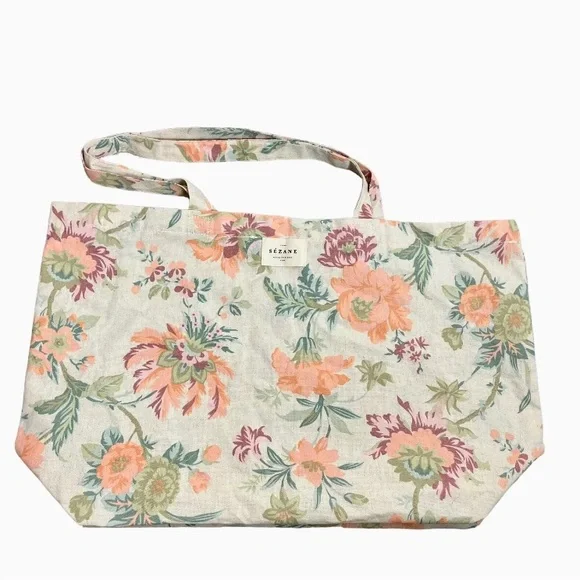 Sezane 100% Cotton Tote Bag Floral Shoulder Bag Cottagecore NWOT - Picture 2 of 8